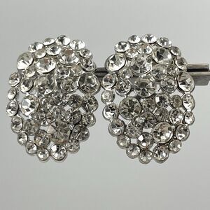Silver Tone White Glass Rhinestone Stud Pierced Earrings Statement Bling Bold